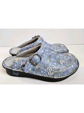Alegria Blue Floral Clogs Mules 37 Womens 7.5 8 Comfort
